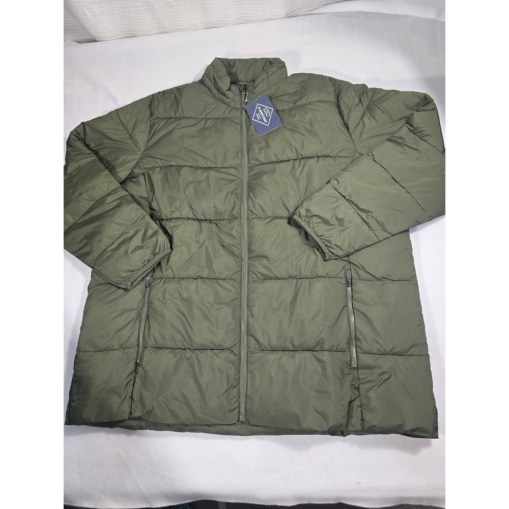 St. Johns Bay Mens Puffer Jacket Olive Green Full Zip Quilted Coat New 2XLT